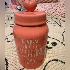 Rae Dunn Pink Heart Canister With Heart Shaped Handle Topper Valentines Day Jar